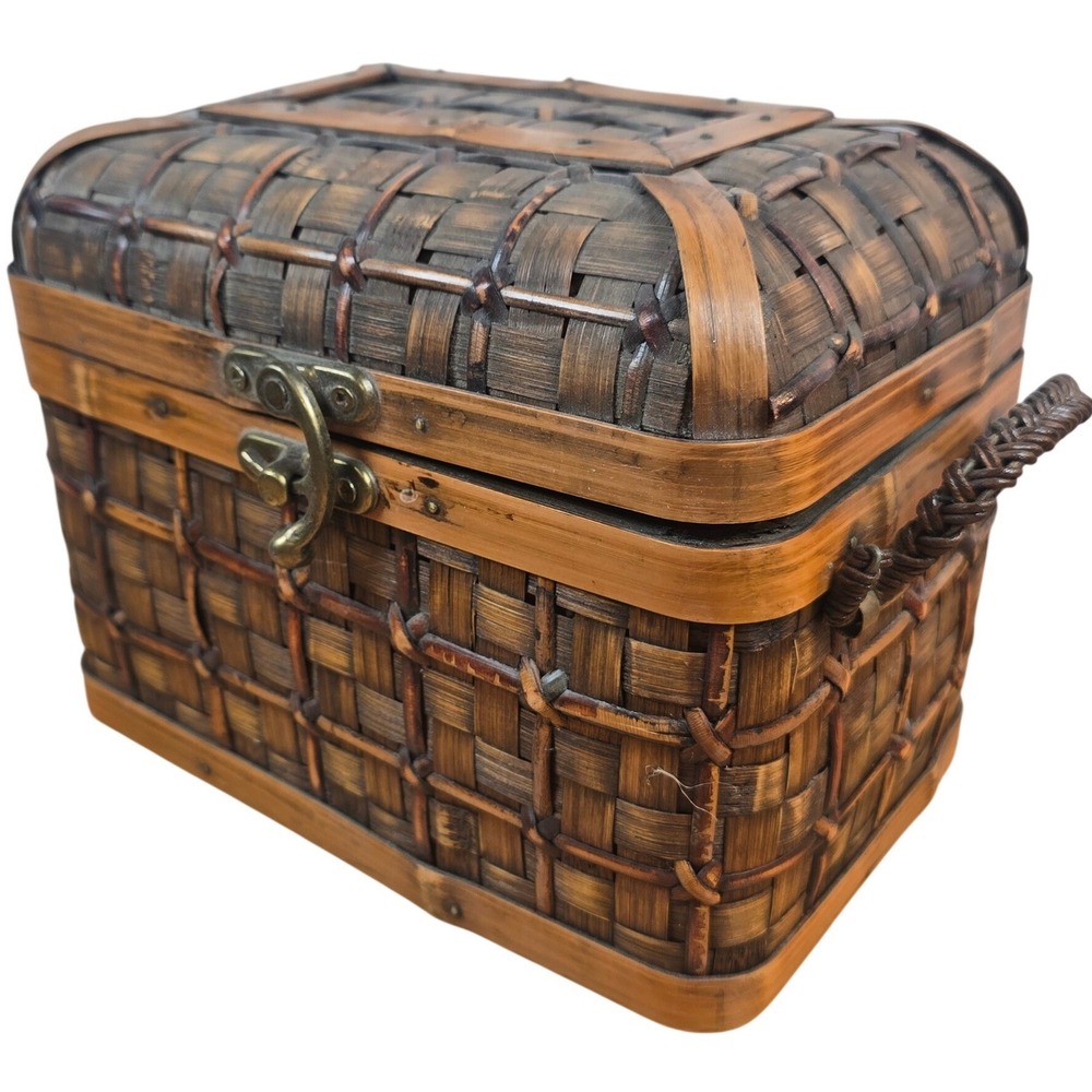 Wooden Wicker Chest Trunk Box‎ Container Sturdy Latching Cover  Handles 9x7x6